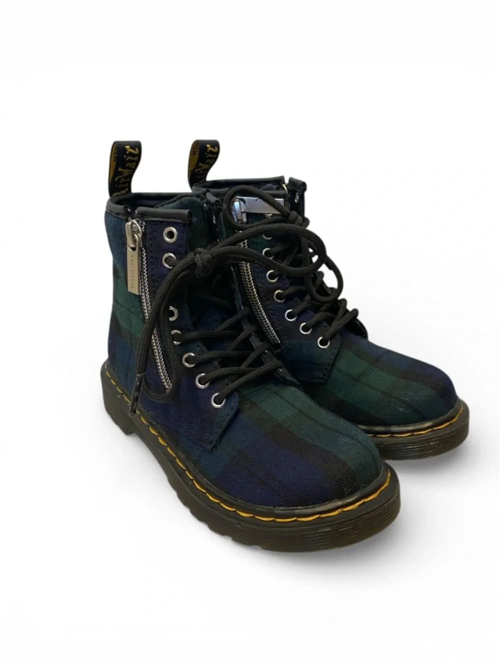 Dr. Martens Kids 1460 Zip Tartan Lace Up Boots - Size 12